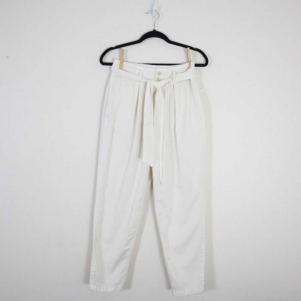 Free People Size 2 High-Waisted ‘90s Peg Pants Ivory Tie Waist Tapered Leg - Picture 2 of 12
